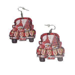 Gnome Love Car Earrings With Heart Design Lightweight Dangle Pair Valentines Day